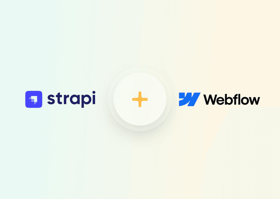 Strapi and Webflow logo on a gradient background