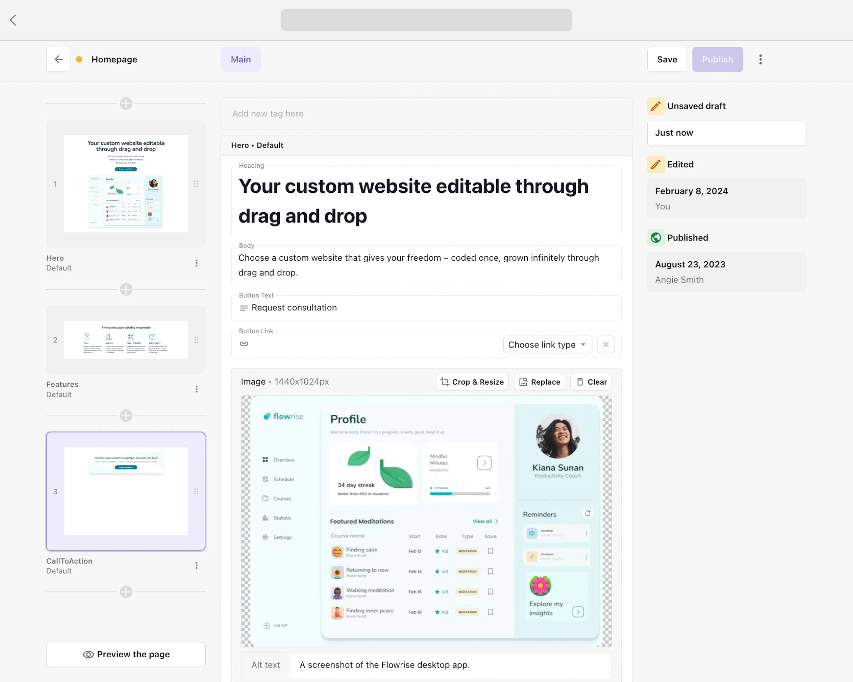 Drag and drop builder CMS